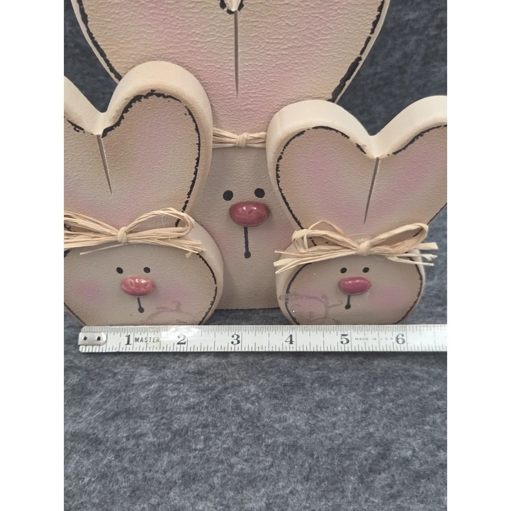 Wooden Shelf Sitters 3 Bunnies  Twine Bows Decor Folk Cottagecore Country 6x7